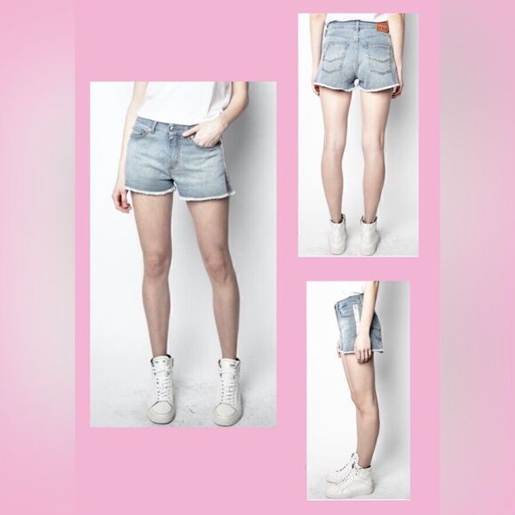 Zadig & Voltaire Silver Metallic Side Striped Storm Denim Shorts EU 38 - Picture 4 of 7